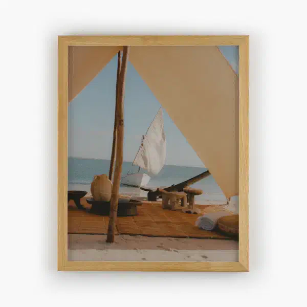 I walk the shore — oak frame overhead