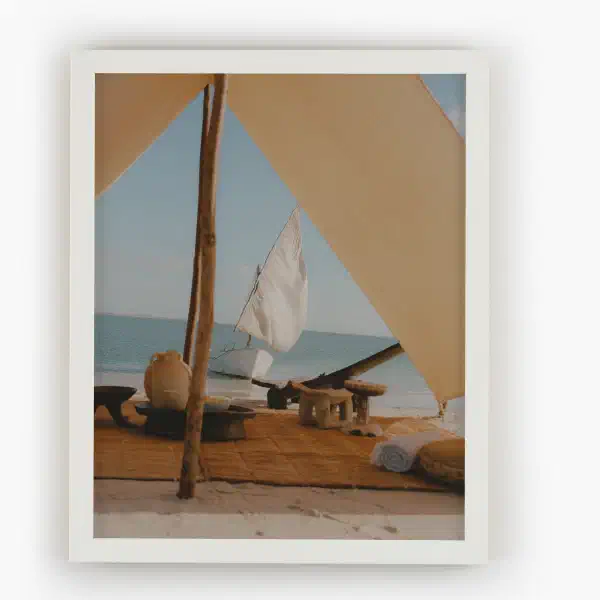 I walk the shore — white frame overhead